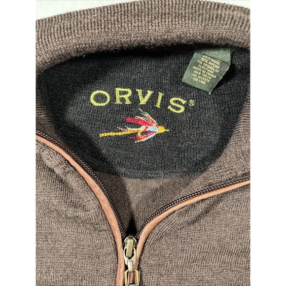 Orvis Mens Merino Wool 1/4 Zip Pullover Sweater Size XL Brown Equestrian Hunter - Picture 2 of 4